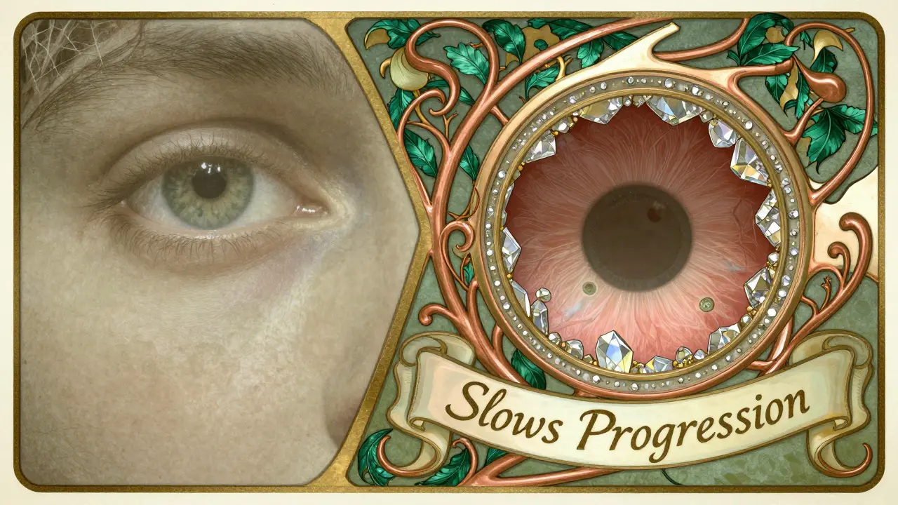 Split image: fading eye vs. protected retina, shielded by lutein and zinc filigree in Art Nouveau style.
