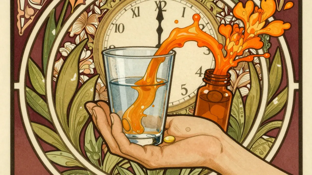 Art nouveau illustration of safe UTI medication usage and timing