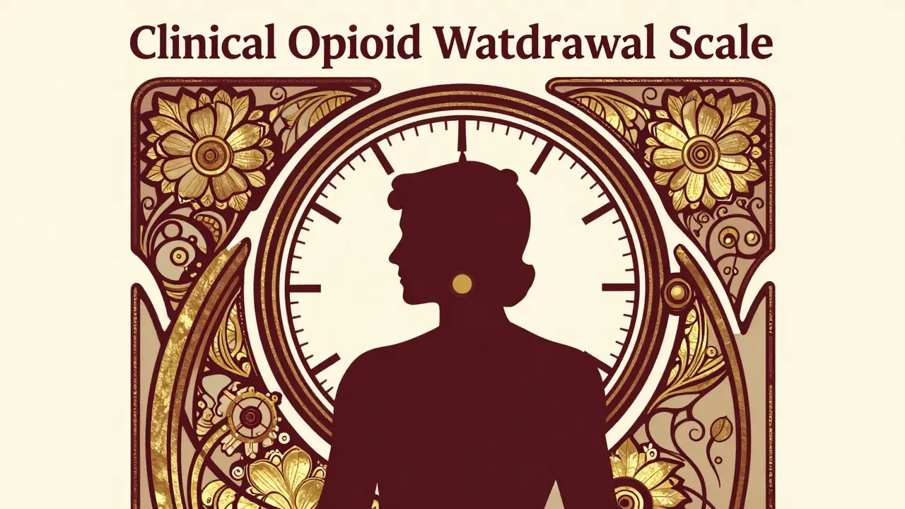 Abstract gauge and silhouette symbolizing clinical withdrawal assessment