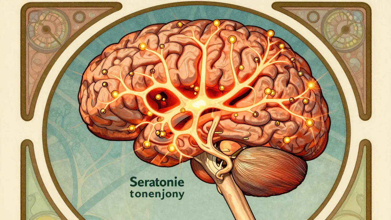 Abstract visualization of excessive serotonin accumulation in the brain