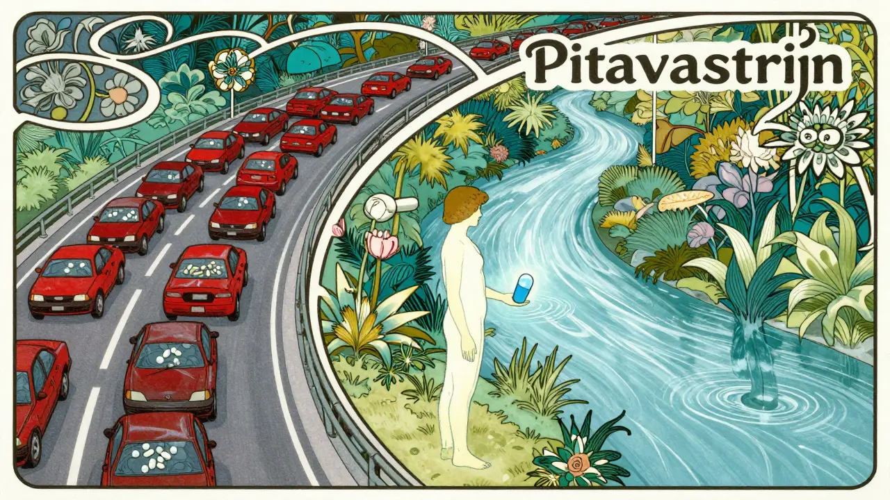 Conceptual art showing smooth river vs traffic jam for drug metabolism