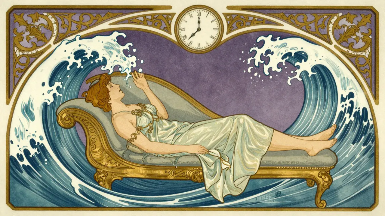 Decorative illustration showing a patient resting, with visual metaphors for secondary allergic reactions.