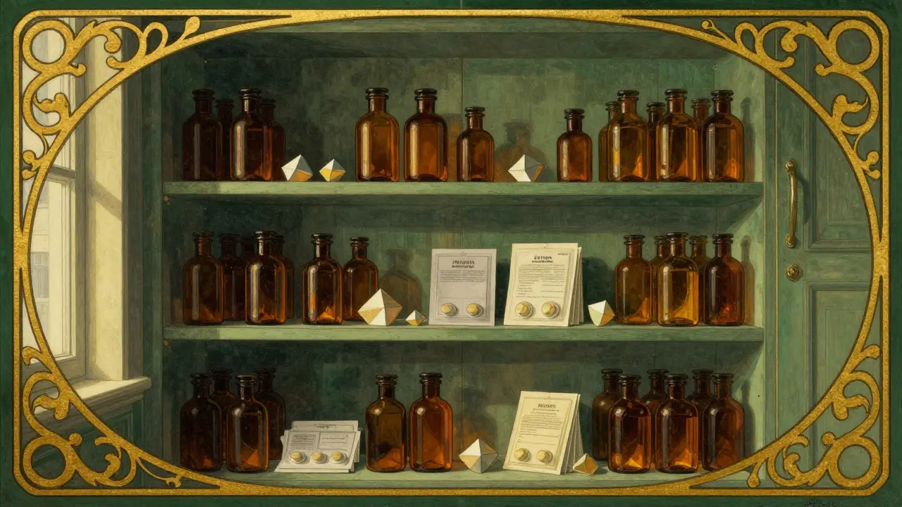 Elegant illustration of safe medication storage in a dry closet
