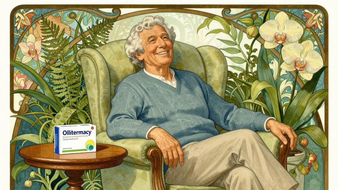 Senior receiving medication delivery at home