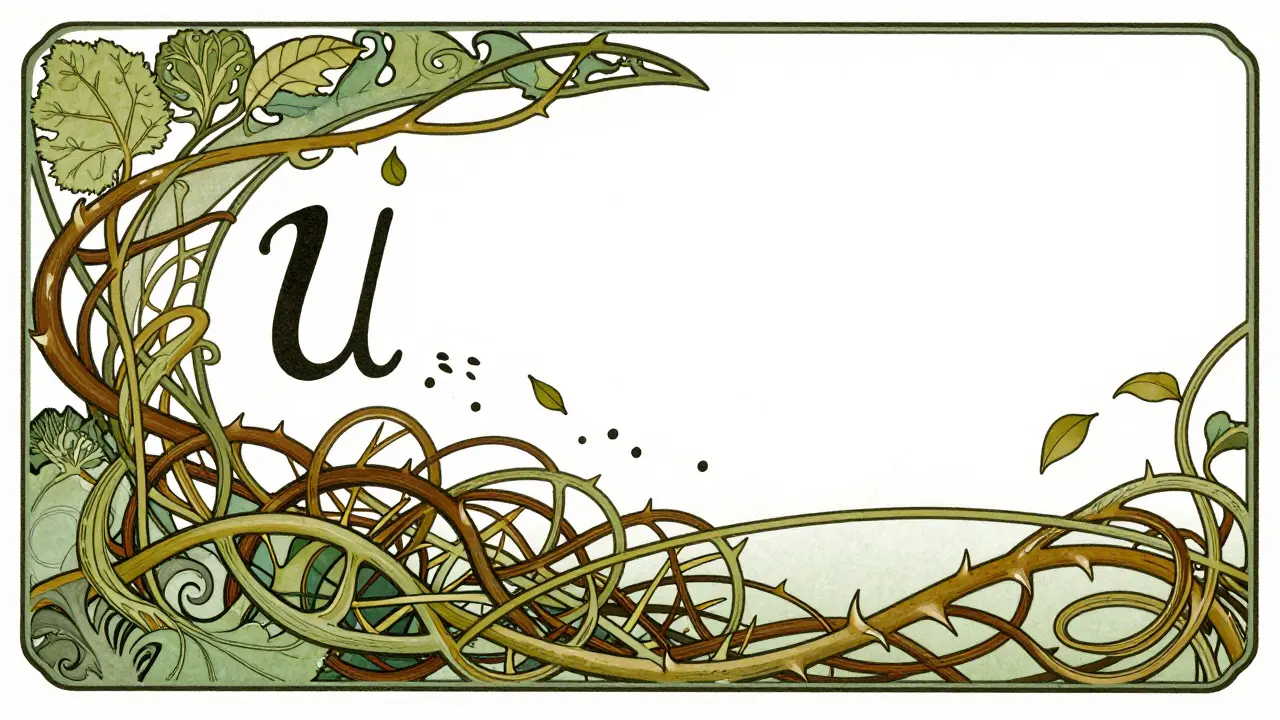 Abstract Art Nouveau illustration of confusing medical abbreviations turning into vines